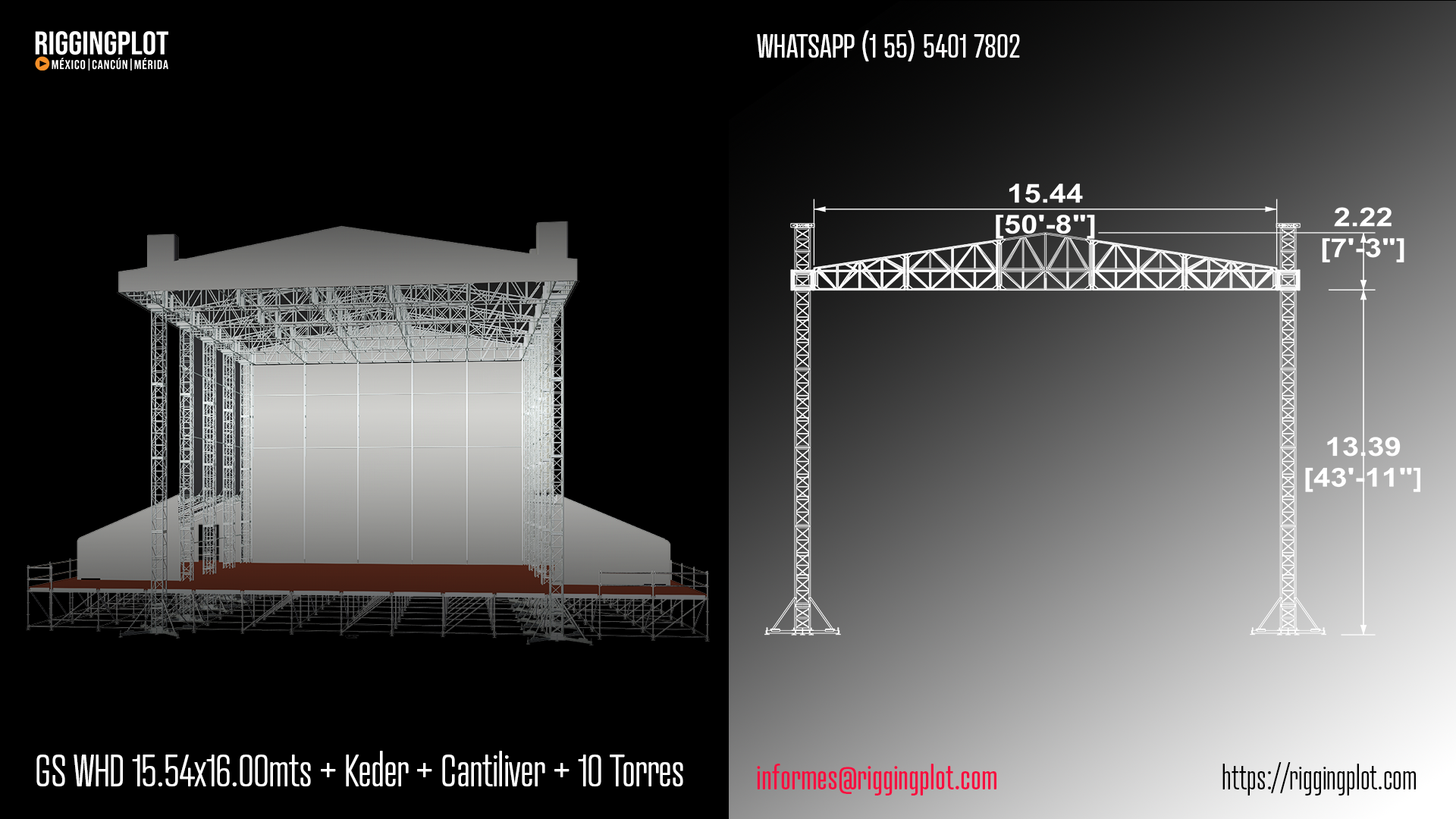 RENTA DE GROUND SUPPORT WHD 18.50X12.20MTS CON CANTILIVER DE 16 TORRES CANCÚN
